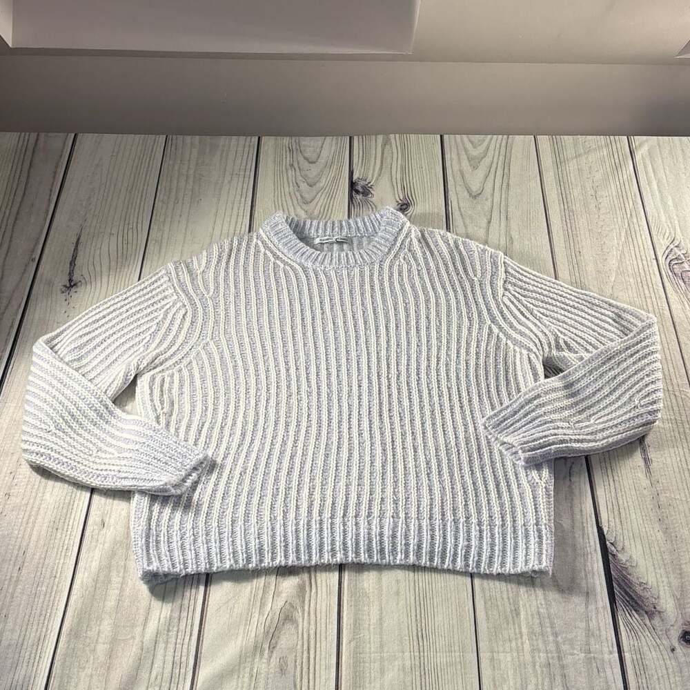 Elizabeth and James Cable Knit Ice Blue & Cream Size L Sweater Chunky